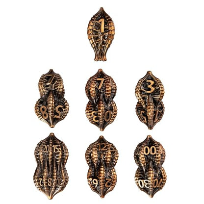7-Die Metal DND Dice Set Metallic Polyhedral Role Playing Dice | Dragon Claw Design Perfect for Dungeons & Dragons RPG Tabletop Role-Playing Games - color: Dragon Claw-ancient Gold
