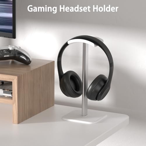 Headphone Stand for Desk - Headset Stand Headphone Holder (White) | with Aluminum Hanger and Plastic Headrest, headphone holder for AirPods Max, Sony, Bose, Beats and More - color: White