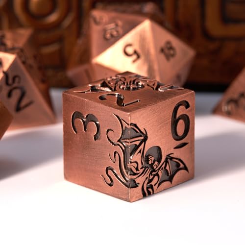 Metal RPG Dice Set,7-Piece Octopus Design,Aged Brass Color,Solid Zinc Alloy Dice for Fantasy Tabletop Role-Playing Games & Gift Box (Brass) - color: Brass