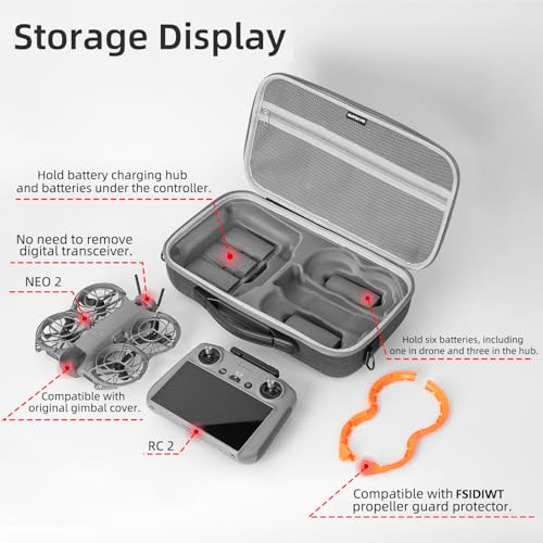 Carrying Case for DJI Neo 2 Accessories, Portable Travel Shoulder Bag for DJI Neo 2 Fly More Combo, Compatible with RC 2 Remote Controller and 6 Intelligent Flight Batteries