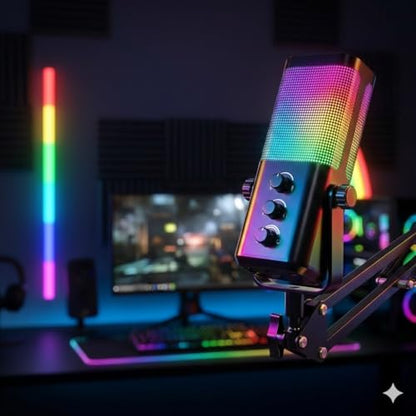 M7 USB Gaming Microphone with Boom Arm - Professional RGB Condenser Mic for PC/PS5 - Triple-Knob Control (Mic Gain, Headphone Vol, Monitor Mix) - Zero Latency Streaming Kit Mic Black - color: M7 arm stand