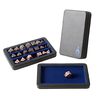 Forged Dice Co. Premium 3-Row Dice Case - Combination Dice Box and Dice Tray - Protects Polyhedral Dice Sets - Felt-Lined Storage Rows - Magnetic Lid Closure - Perfect Metal Dice Storage Box - Blue - color: Blue