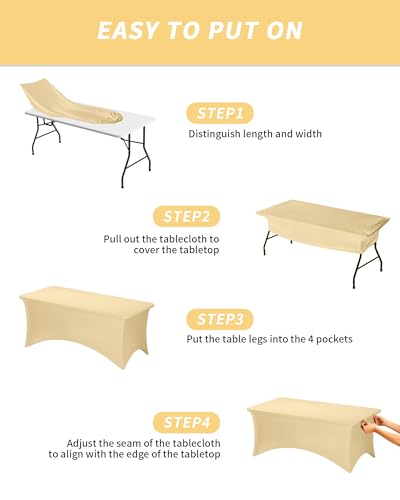 Fixwal Champagne Stretch Table Cloth Rectangle 2 Pack 6Ft, Spandex Fitted Table Covers Washable for Party, Trade Show, Banquet, Wedding, Buffet - color: Champagne, size: 6 Ft