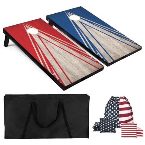 Cornhole Board Set 4x2 Regulation Size Cornhole Set with Carrying Bags & 8 Bean Bags Corn Hole Boards Bean Toss Game for Adults Family Outdoor Lawn Outside Backyard Games - color: Twill Pattern, size: 4*2FT