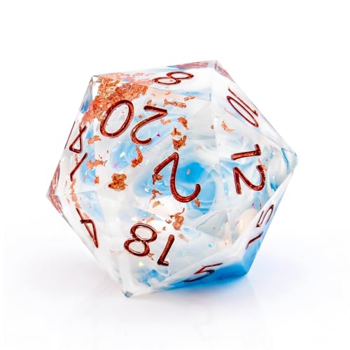 Haxtec Ocean Landscape DND Dice Set Sharp Edge Resin Polyhedral Dice, Sea D&D Dice with Metal Case, Handmade Gold Flake Inside Dice Set for Dungeons and Dragons TTRPG, Blue White Copper DND Gift - color: Blue White