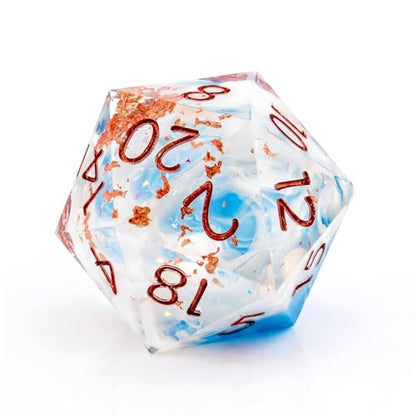 Haxtec Ocean Landscape DND Dice Set Sharp Edge Resin Polyhedral Dice, Sea D&D Dice with Metal Case, Handmade Gold Flake Inside Dice Set for Dungeons and Dragons TTRPG, Blue White Copper DND Gift - color: Blue White