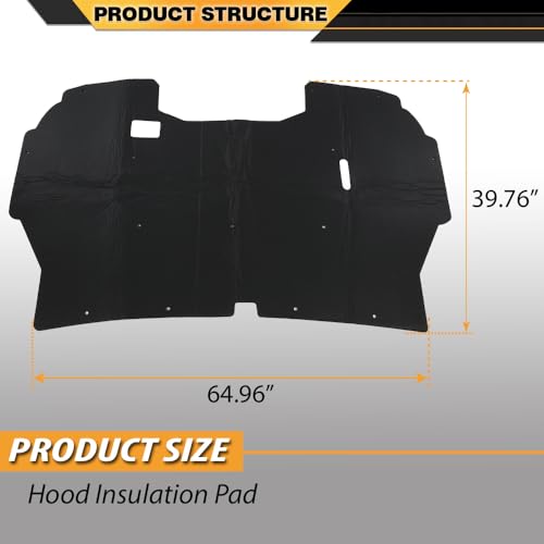 CNNELL Hood Insulation Pad Compatible with Ford F150 1992-1996/Compatible with Ford F250 F350 1992-1997 Truck Under w/ Clips Black - style: 1992-1996 Ford F150