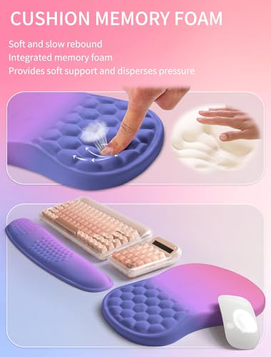 Hokafenle 2in1 Combination, Wave Keyboard Wrist Rest and Ergonomic Curvature Mouse Pad Wrist Support for Relieve Wrist Pain, Filled with Soft Cushion Memory Foam, Gradient Blue Purple - color: Gradient Blue Purple