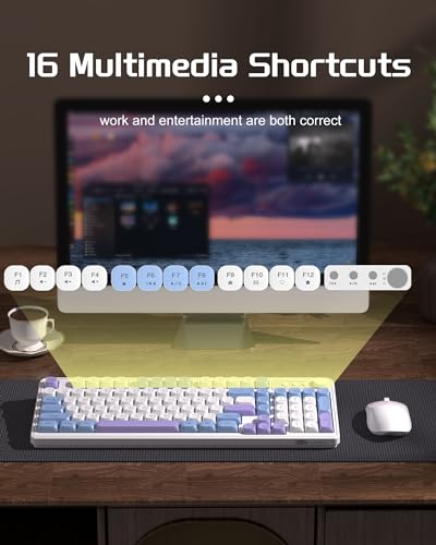 MageGee Wireless Gaming Keyboard and Mouse Combo V560, RGB Backlit Rechargeable Mechanical Feel 2.4GHz Quiet Blue White Purple Keyboard Mouse for Mac Laptop PC Gamer - color: Blue White Purple