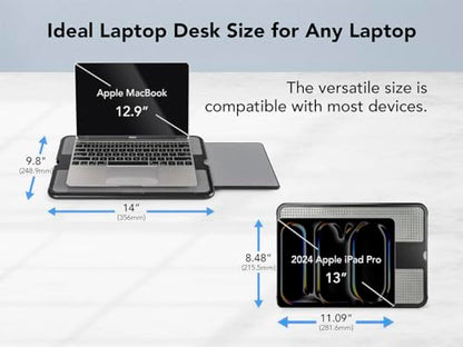EHO Laptop Lap Pad - Laptop Stand Pad w Retractable Mouse Pad Tray, Anti-Slip Heat Shield Tablet Notebook Computer Stand Table w/Sturdy Stable Cooler Work Surface for Bed Sofa Couch or Travel
