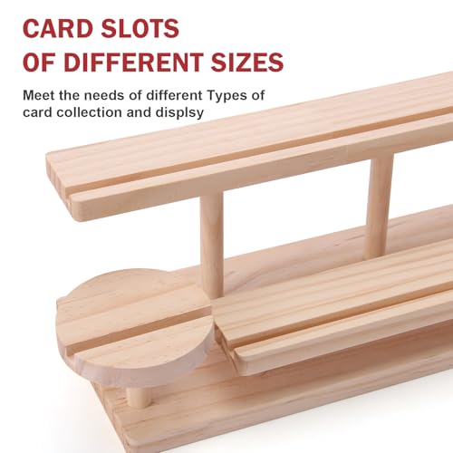 Wooden Trading Card Display Stand, 3-Tier Card Holder for Graded, Sports and TCG Cards, Tabletop Display Holder, Rustic Solid Wood Shelf Stand for Basketball Football Hockey(Wood Grain)
