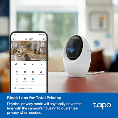 Tapo 4K Indoor Pan/Tilt Wired Security Camera - Works as a Baby Monitor, Person/Pet Detection, Facial Recognition, 360° AI Motion Tracking, Subscription-Free Local Storage or Optional Cloud, C260 - style: 4K 8MP