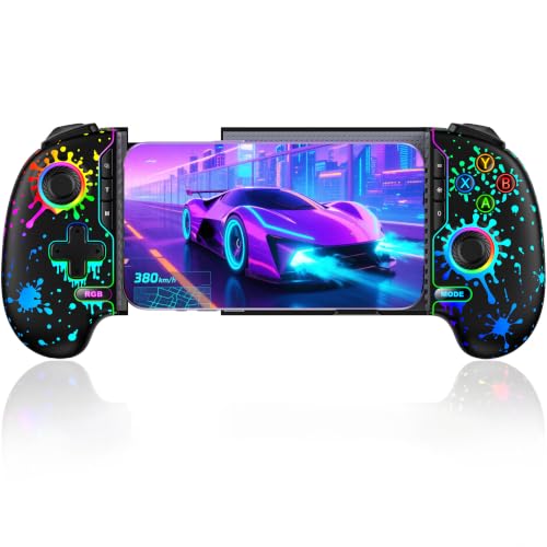 Mobile Game Controller for iPhone/Android Handheld Gaming, Wireless Phone Gaming Controllers with (Programmable) /Hall Effect Joysticks & Analog Triggers/Adjustable Turbo (Black with Watercolor Pattern Lights) - color: Black with Watercolor Pattern Lights