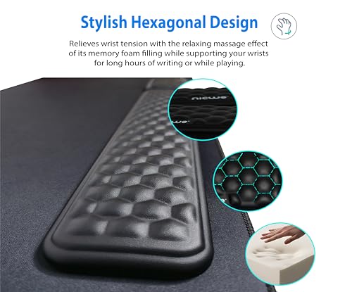 Memory Foam Wrist Rest Set – Ergonomic Keyboard & Mouse Pad Support with Non‑Slip Rubber Base, Hexagonal Design, Waterproof Surface & Travel Bag – Black (2‑Piece Set)