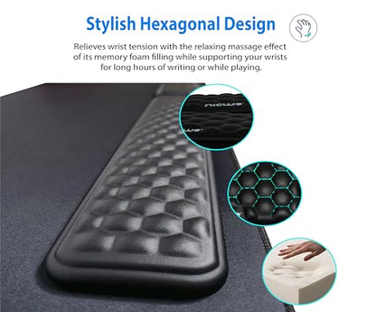 Memory Foam Wrist Rest Set – Ergonomic Keyboard & Mouse Pad Support with Non‑Slip Rubber Base, Hexagonal Design, Waterproof Surface & Travel Bag – Black (2‑Piece Set)