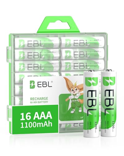 EBL Rechargeable AAA Batteries (16-Counts) Ready2Charge 1100mAh 1.2V Ni-MH Battery | Pre-Charged, Mercury-Free, 1200 Cycles, High Capacity, Low self-discharge, Zero Leakage Technology, Flashlight up to 100+hrs - size: 16 AAA