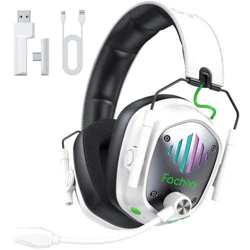 Wireless Gaming Headset for PS5, PS4, PC, Switch, 20ms Low Latency mit Mic | 2.4GHz USB/Type-C & Bluetooth 5.4, Up to 60-Hour Battery Life, Dynamic RGB Lighting, 50mm Titanium-Coated Drivers - color: White