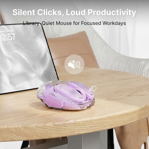 SEUNKWANG Q9 Transparent Wireless Mouse with RGB Lighting, Compact Multi-Device Bluetooth & 2.4G Computer Mouse, Rechargeable, Quiet Clicks, 4800 DPI Cute Mice for Laptop, PC, Mac, iPad - Purple - color: Purple