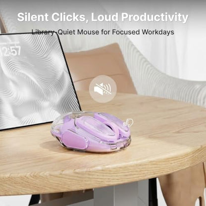 SEUNKWANG Q9 Transparent Wireless Mouse with RGB Lighting, Compact Multi-Device Bluetooth & 2.4G Computer Mouse, Rechargeable, Quiet Clicks, 4800 DPI Cute Mice for Laptop, PC, Mac, iPad - Purple - color: Purple
