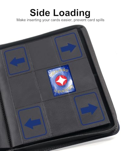 GEAoffice 9 Pocket Trading Card Binder, Holds 576 Cards, Premium PU Zip Card Binder with Handle, Side-Loading Pockets, Fits TCG, MTG, Sports Cards & Sleeved Cards (Blue) - color: Blue