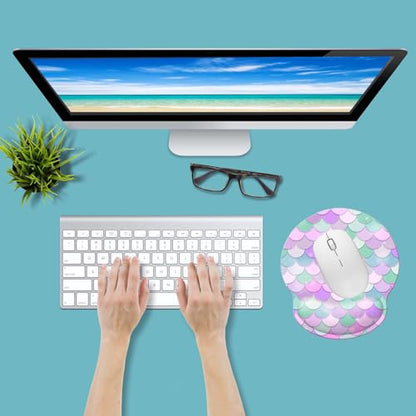 Ergonomic Memory Foam Wrist Support Mouse Pad Comfortable Padded Wrist Mousepads 9in X10in Pain Relief Desktop Mouse Mat (Candy Mermaid Foam) - color: Candy Mermaid Foam