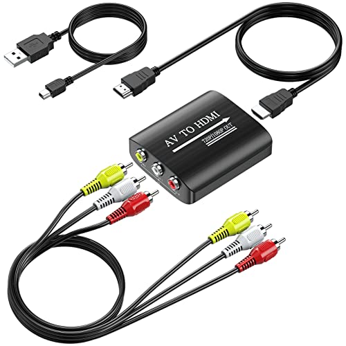GINGIN RCA to HDMI Converter, AV to HDMI Converter for TV/PC/N64/Wii/PS1/PS2/PS3/STB/Xbox/VHS/VCR/Blue-Ray DVD Players, with 3.3ft RCA and HDMI Cables - style: Converter (with RCA and HDMI Cables)