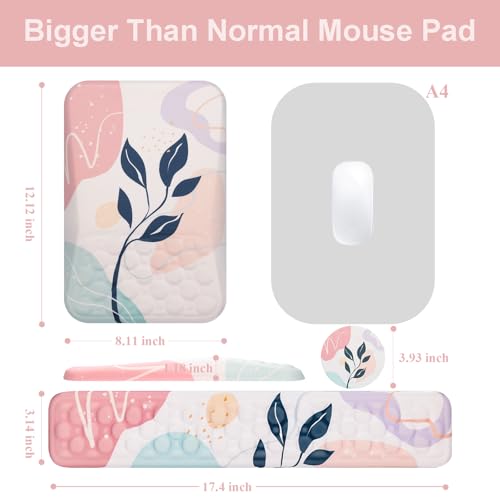 Ospelelf Mouse Pad with Wrist Rest and Keyboard Wrist Rest, Ergonomic Wrist Rest for Computer, Office, Gaming, Pink - color: Pink Plant