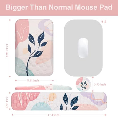 Ospelelf Mouse Pad with Wrist Rest and Keyboard Wrist Rest, Ergonomic Wrist Rest for Computer, Office, Gaming, Pink - color: Pink Plant