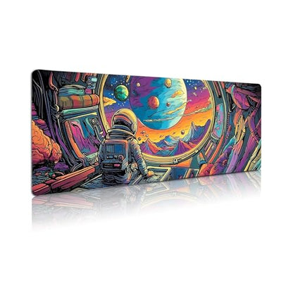 Extended Gaming Mouse Pad, Large Mouse Mat 3 mm Nature Rubber Base Mousepad with Stitched Edges, Non-Slip Desk Mat for Office Home Great Gift 31.5x11.8 Inch (Astronaut 3) - color: Astronaut 3