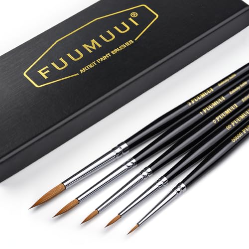 Kolinsky Sable Miniature Watercolor Brushes, Fuumuui 5pcs Professional Small Detail Paint Brushes for Watercolor Gouache Ink and More - Round #00000, #00, #0, #1, #3 - size: 5pcs