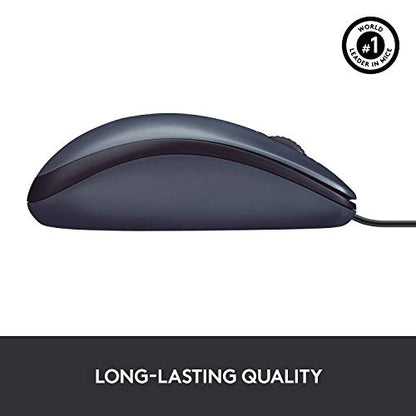 Logitech B100 Ambidextrous Wired Mouse - Black | USB corded, right or left hand use, for computer and laptop - size: 1 Count (Pack of 1)