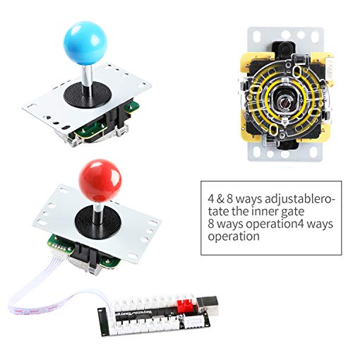 LED Arcade DIY Parts 2x Zero Delay USB Encoder + 2x 8 Way Joystick + 20x LED Illuminated Push Buttons for Mame Jamma Arcade Project Red + Blue Kits