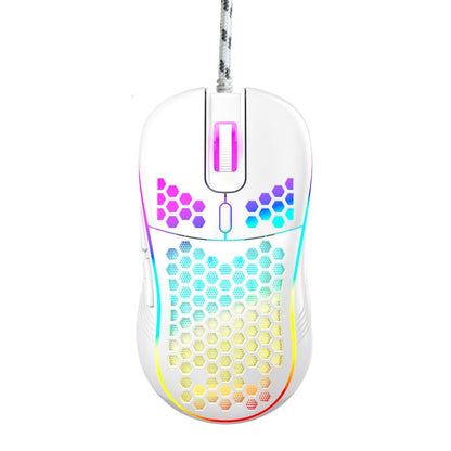 Honeycomb Wired Gaming Mouse, 65g Ultra Lightweight Ergonomic Computer Mouse with RGB Breathing Light, 7200 DPI Max, Widened Side Buttons for PC Mac Laptop Gamers, Esports & Home Office (White) - color: White