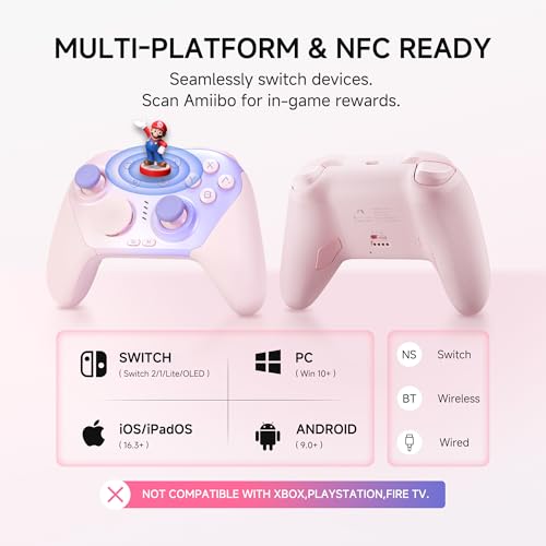 Mobapad Chitu2 HD Switch 2 Wireless Controller, TMR Glide Joysticks [ZERO Drift], Charging Dock, HD Rumble, NFC, Turbo, Programming, Mechanical Buttons - Gamepad for Nintendo Switch/Switch 2 & Windows PC - color: Pink