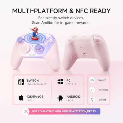 Mobapad Chitu2 HD Switch 2 Wireless Controller, TMR Glide Joysticks [ZERO Drift], Charging Dock, HD Rumble, NFC, Turbo, Programming, Mechanical Buttons - Gamepad for Nintendo Switch/Switch 2 & Windows PC - color: Pink