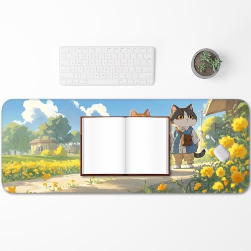 Cute Cat Mouse Pad, Non-Slip Rubber Gaming Mouse Pad with Seam Edge for Gaming, Office, Laptop, 31.5 x 11.8 Inch, Anime Cat Desk Mat - color: Cute Cat