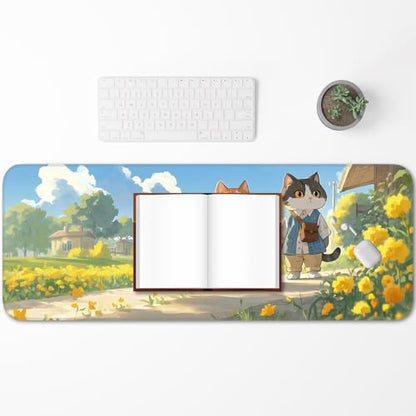 Cute Cat Mouse Pad, Non-Slip Rubber Gaming Mouse Pad with Seam Edge for Gaming, Office, Laptop, 31.5 x 11.8 Inch, Anime Cat Desk Mat - color: Cute Cat