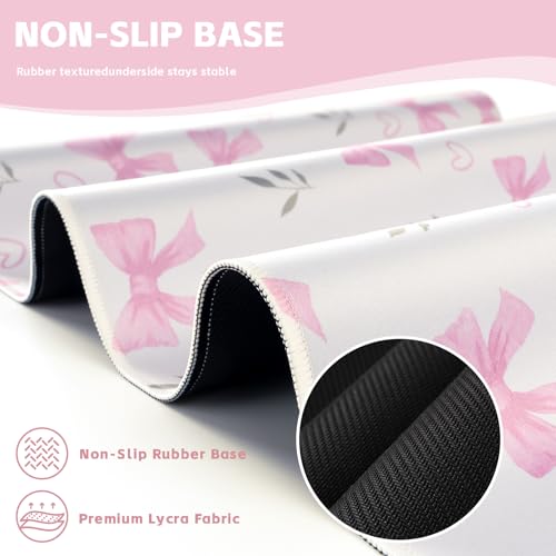 Baziabbo Pink Desk Mat,XXL Extended Big Mouse Pad,Gaming Mousepad with Stitched Edge,Non-Slip Rubber Base Keyboard Desk Pad for Home Office Study Game - color: Bowknot