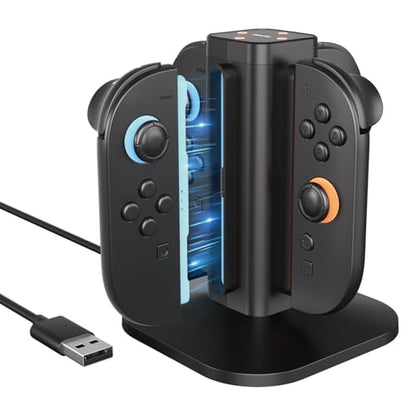 afbptek Switch 2 Joy Con Charging Station, LED Indicator, 4 Joycon Controller Charger Dock, USB Powered for Nintendo Switch 2 Joy-Con L/R Controller (Black) - color: Black