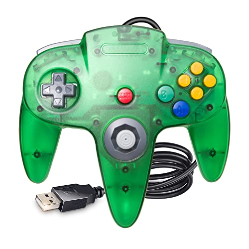 KIWITATA Classic N64 USB Controller, N64 Remote Wired Emulated Game Joystick Controller for Windows PC & MAC & Raspberry Pi 3 Clear Green - color: green