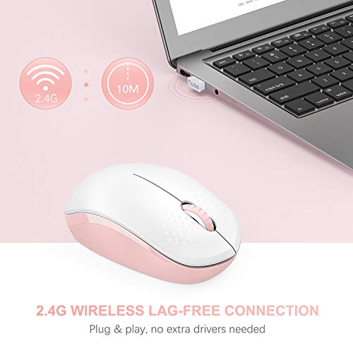 seenda Wireless Mouse for Laptop, 2.4G Noiseless Mouse with USB Receiver - Optical Tracking Portable Computer Mice for Chromebook, PC, Tablet, Windows System, 24 Months Battery Life - Pink & White - color: Pink and White