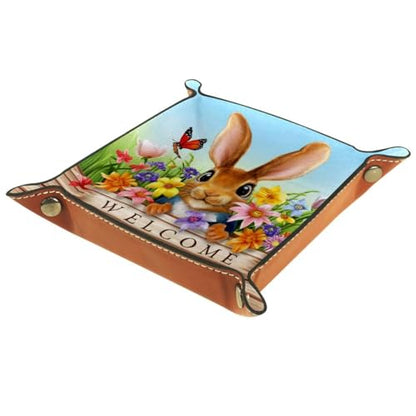 Rabbit on Wood Plank Welcome Dice Tray PU Leather Dice Rolling Tray Folding Dice Holder for Dice Games, Like RPG, DND and Other Table Games - color: Multi 6