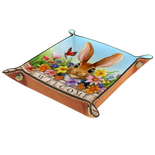 Rabbit on Wood Plank Welcome Dice Tray PU Leather Dice Rolling Tray Folding Dice Holder for Dice Games, Like RPG, DND and Other Table Games - color: Multi 6