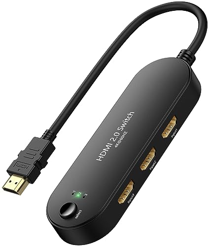 HDMI Switch 4K@60Hz, Vilcome 4K HDMI Splitter 3 in 1 Out, 3 Port Hdmi Switcher Box Supports UHD 3D HDR, Multi Port HDMI Hub Selector for Xbox PS3 4 5 TV Gaming Roku HDTV Fire Stick - color: 1.25FT Cable