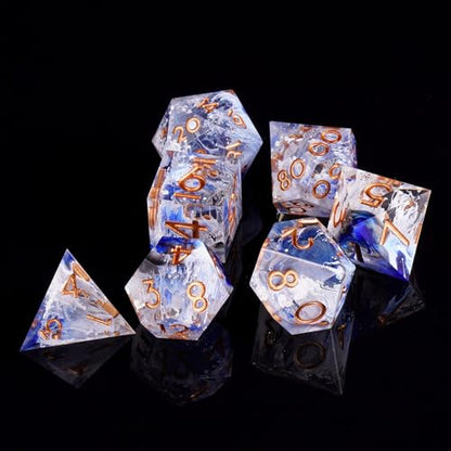 DND Dice Set, 7 Pcs Sharp Edge D&D Dice Polyhedral Resin Dice for Dungeons and Dragons RPG MTG Role Playing Table Games - color: Blue-2