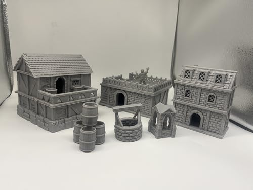 HAUTICO Middle Ages Medieval Town Buildings Terrain Set for Miniatures Tabletop Campaigns, Hobby Building, Diorama Kits, 3D Printed and Paintable, Gift for Tabletop Hobby Enthusiasts (18mm)