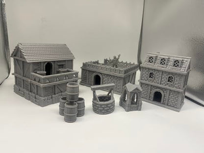 HAUTICO Middle Ages Medieval Town Buildings Terrain Set for Miniatures Tabletop Campaigns, Hobby Building, Diorama Kits, 3D Printed and Paintable, Gift for Tabletop Hobby Enthusiasts (18mm)
