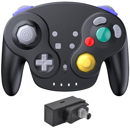 Wireless GameCube Controller for NGC Console, 2.4 GHz Receiver, Black | (Built-in Vibration) (Rechargeable) (Analog Triggers / Stick) (Plug and Play) - color: NGC Receive Black