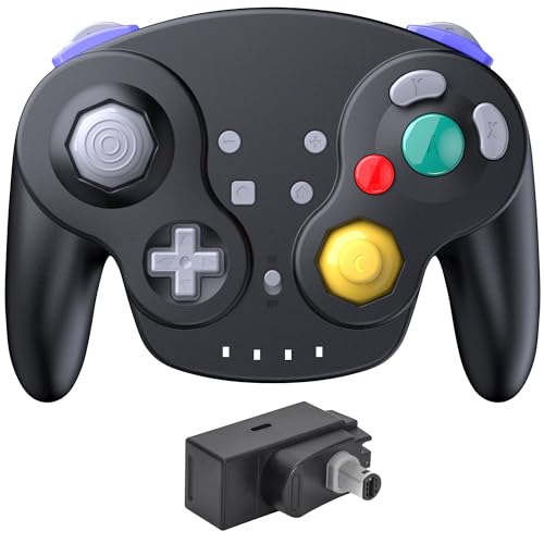 Wireless GameCube Controller for NGC Console, 2.4 GHz Receiver, Black | (Built-in Vibration) (Rechargeable) (Analog Triggers / Stick) (Plug and Play) - color: NGC Receive Black