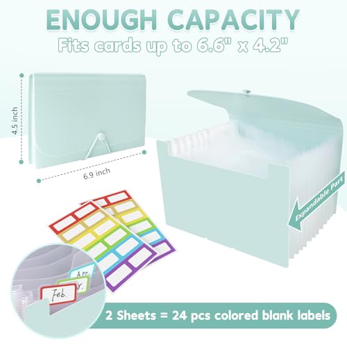DHATMYC 4x6Index Card Holder Organizer 3x5Flash Note Card Storage Box,Green | A6 File Case Flashcard Notecard Container with Dividers and 13 Expandable Pockets for Recipe Coupon Stickers Scrapbook Paper - color: Green